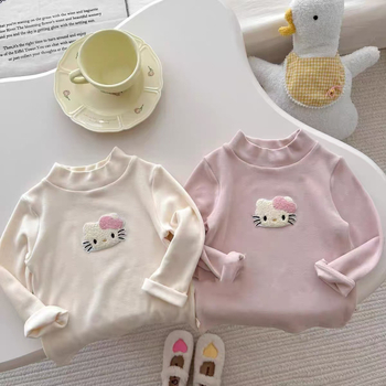 Bluza termică de iarnă pentru fete, cu mânecă lungă, model animale desene animate (țesătură Derong, tratare moale, 100% poliester, pentru 3–8 ani)