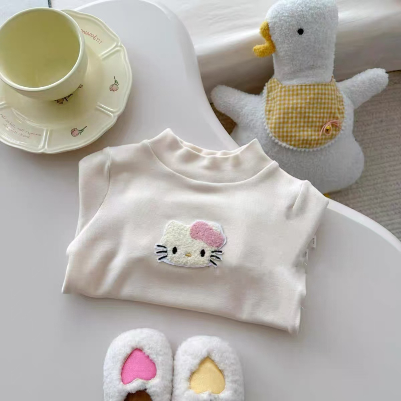 Bluza termică de iarnă pentru fete, cu mânecă lungă, model animale desene animate (țesătură Derong, tratare moale, 100% poliester, pentru 3–8 ani)