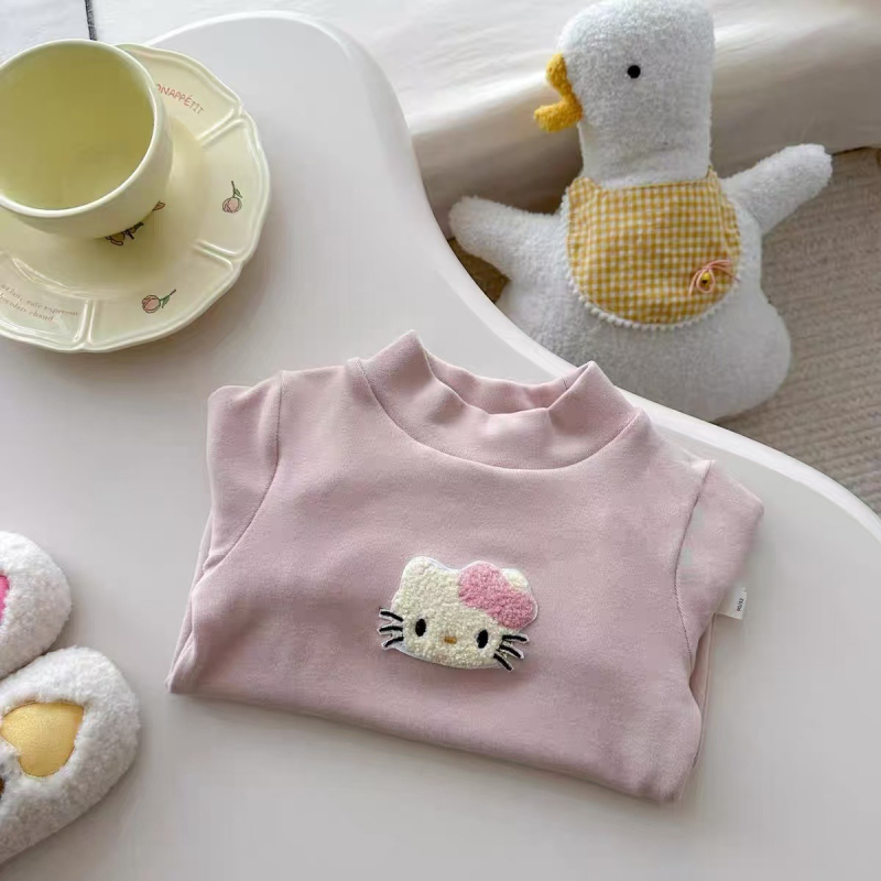 Bluza termică de iarnă pentru fete, cu mânecă lungă, model animale desene animate (țesătură Derong, tratare moale, 100% poliester, pentru 3–8 ani)