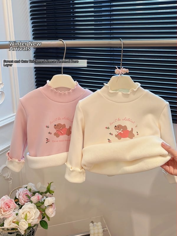 Top de bază pentru copii, căptușit cu fleece pentru iarnă, din bumbac, mâneci lungi, guler semiînalt