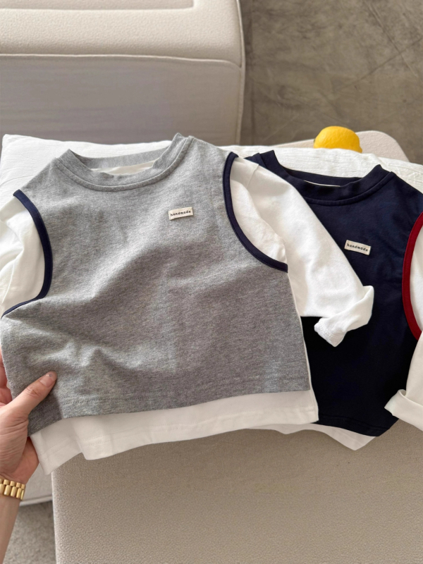 Tricou pentru copii cu mânecă lungă, 100% bumbac, guler rotund, unisex, pentru vârsta 3-8 ani