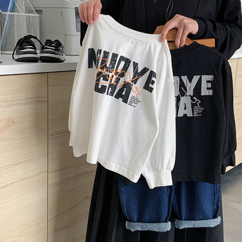 Tricou cu mâneci lungi, stil coreean, 100% bumbac, pentru copii între 3-8 ani, imprimeu cu litere