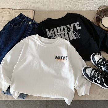 Tricou cu mâneci lungi, stil coreean, 100% bumbac, pentru copii între 3-8 ani, imprimeu cu litere