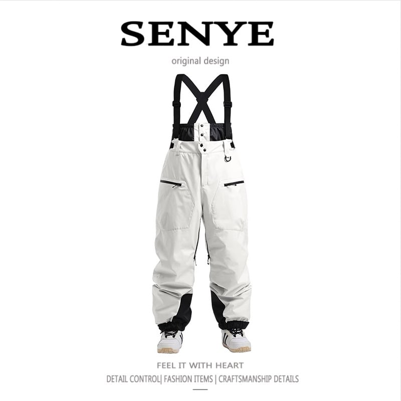 Ανδρικά παντελόνια σκι με τιράντες, αδιάβροχα και ανθεκτικά στο χιόνι, ζεστά, ίσια γραμμή