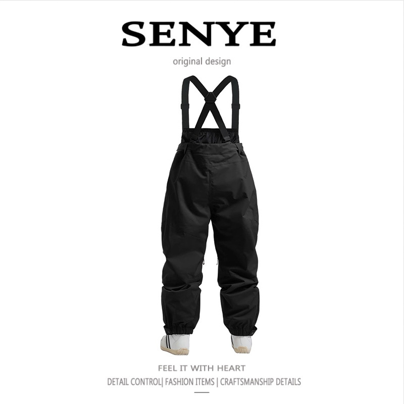 Ανδρικά παντελόνια σκι με τιράντες, αδιάβροχα και ανθεκτικά στο χιόνι, ζεστά, ίσια γραμμή