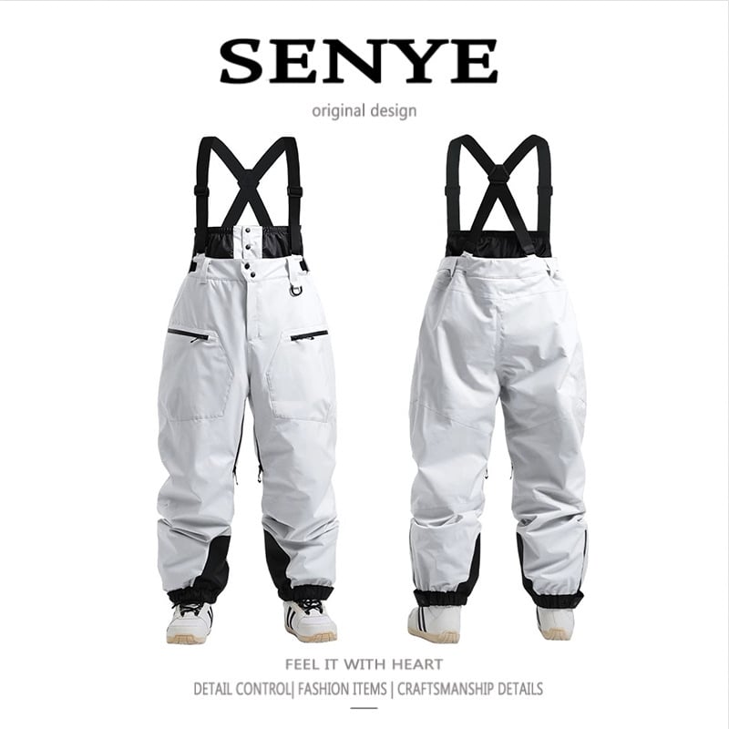 Ανδρικά παντελόνια σκι με τιράντες, αδιάβροχα και ανθεκτικά στο χιόνι, ζεστά, ίσια γραμμή