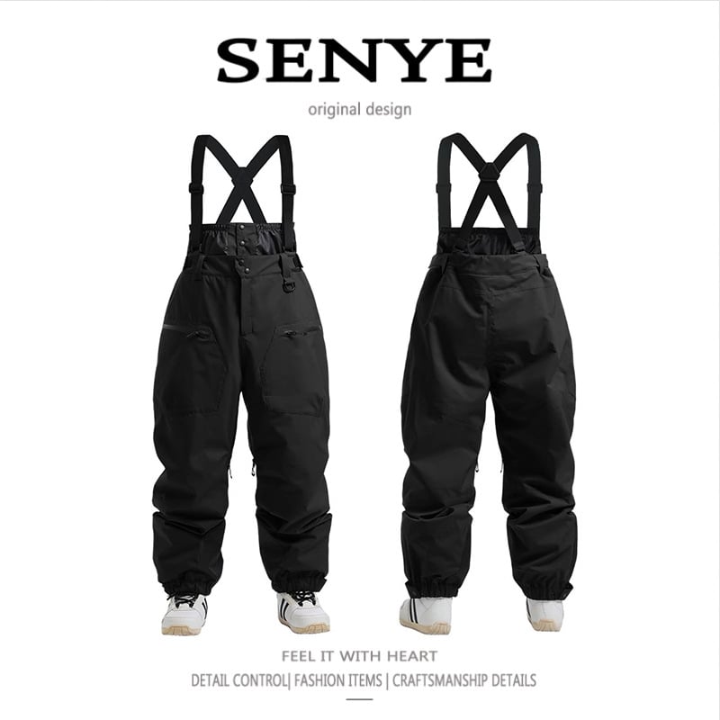 Ανδρικά παντελόνια σκι με τιράντες, αδιάβροχα και ανθεκτικά στο χιόνι, ζεστά, ίσια γραμμή