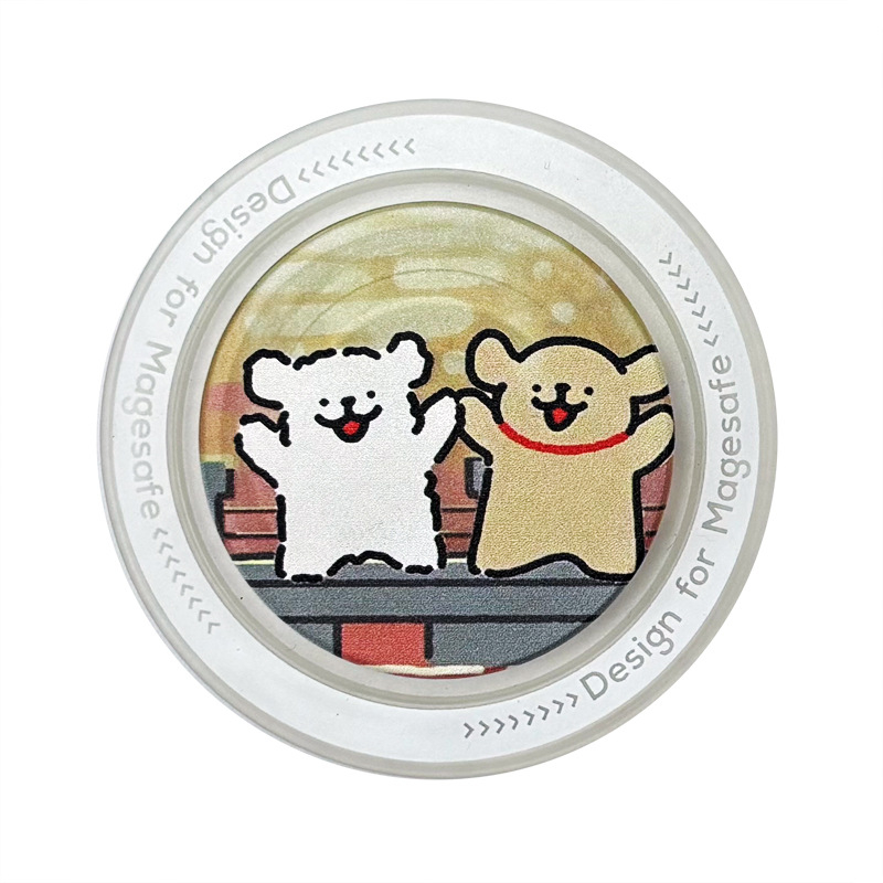 Snap-on držiak na telefón s témou šteniatka — karikatúrny štýl, MagSafe magnetické prichytenie, model CP01, plast, prispôsobiteľný