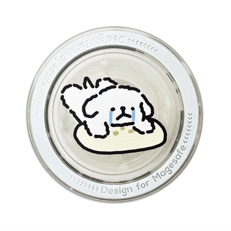 Snap-on držiak na telefón s témou šteniatka — karikatúrny štýl, MagSafe magnetické prichytenie, model CP01, plast, prispôsobiteľný