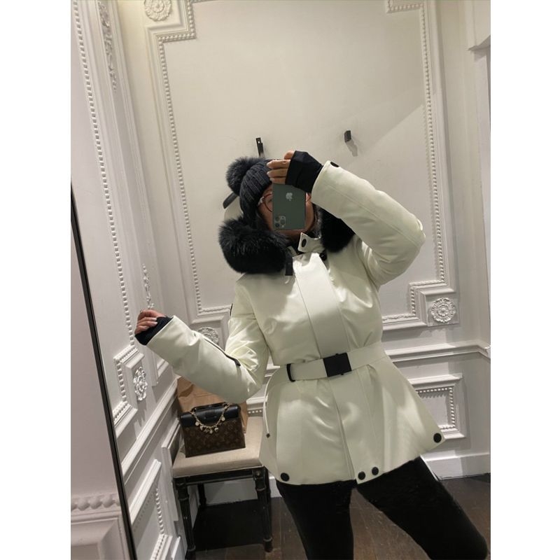 Jachetă de iarnă pentru femei, pentru schi, cu guler din blană de vulpe, glugă, lungime ultracurtă ≤40 cm, umplutură din puf, material spandex