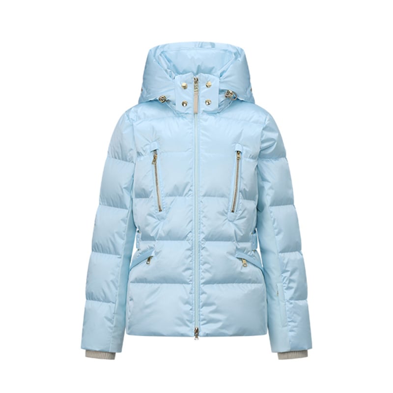 Női pehelydzseki kapucnival, laza szabás, fehér kacsa tollal töltve, 201-300 g töltet, poliészter anyag