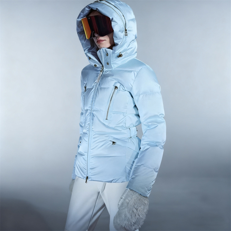 Női pehelydzseki kapucnival, laza szabás, fehér kacsa tollal töltve, 201-300 g töltet, poliészter anyag