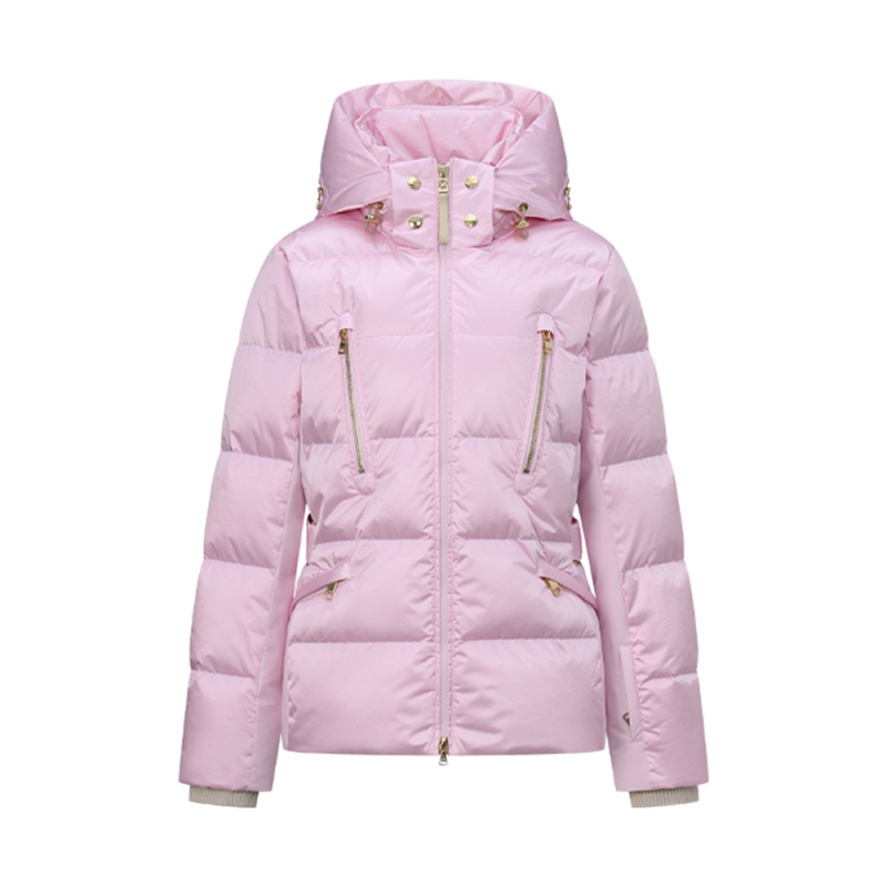 Női pehelydzseki kapucnival, laza szabás, fehér kacsa tollal töltve, 201-300 g töltet, poliészter anyag