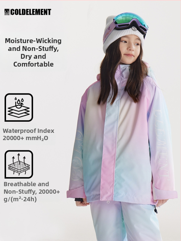 Detská bežecká bunda: priedušná, vodoodolná, teplá, vetruodolná; výplň Silk Cotton; štýl LYSF8044; vodotesnosť 20000
