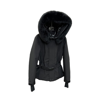 Geacă de iarnă cu guler din blană de vulpe, glugă, croială Slim, umplutură din puf de rață alb 101–200 g
