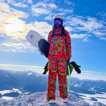Unisex σετ σκι σε στιλ βορειοανατολικό με φλοράλ quilt, με βαμβακερή μόνωση, σακάκι και παντελόνι