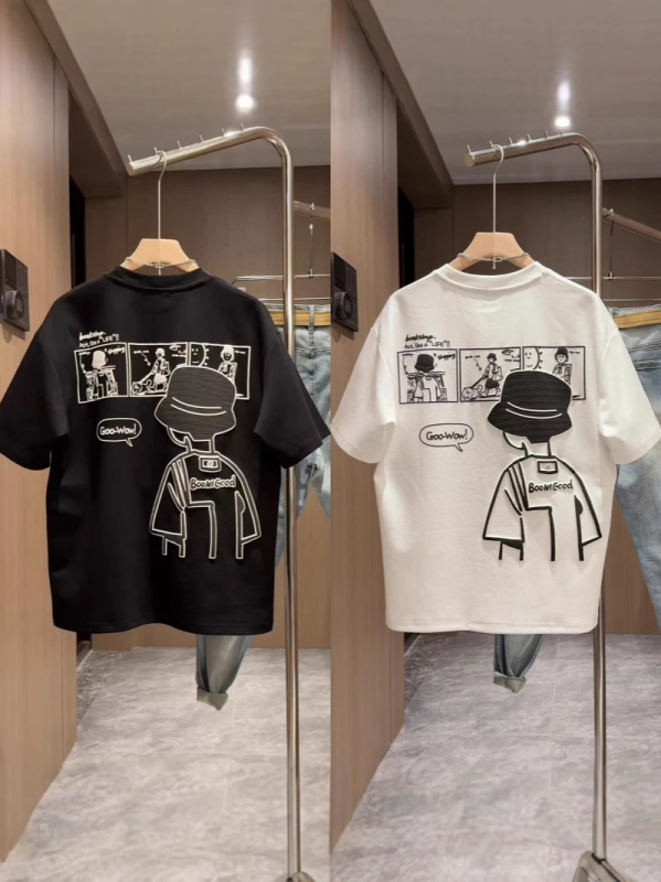 Tricou copii cu mânecă scurtă, 100% bumbac, guler rotund, imprimeu cu animații și litere, uscare rapidă, vară