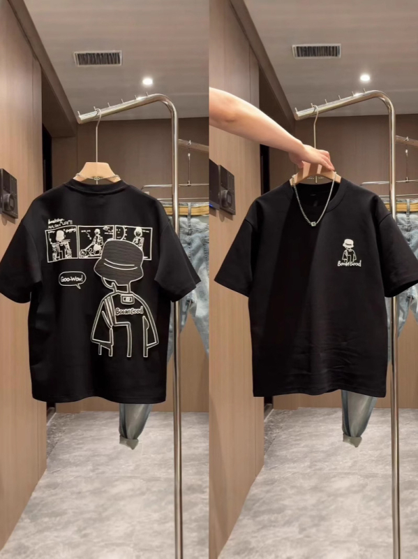 Tricou copii cu mânecă scurtă, 100% bumbac, guler rotund, imprimeu cu animații și litere, uscare rapidă, vară