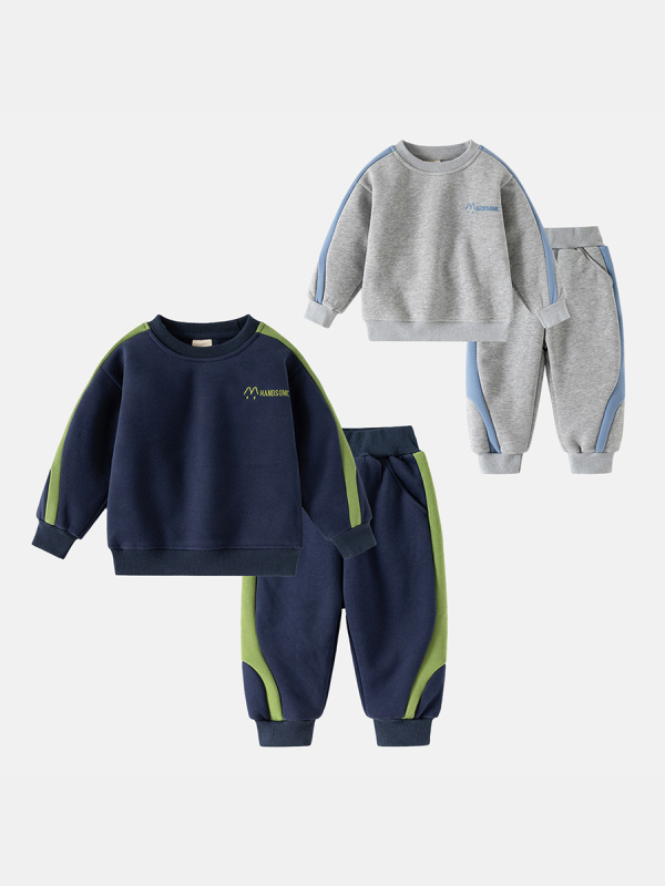 Set sport pentru copii băieți în stil coreean, două piese: pulover cu mânecă lungă și pantaloni, fleece, material din amestec de bumbac 55%, pentru toamnă (3–8 ani)