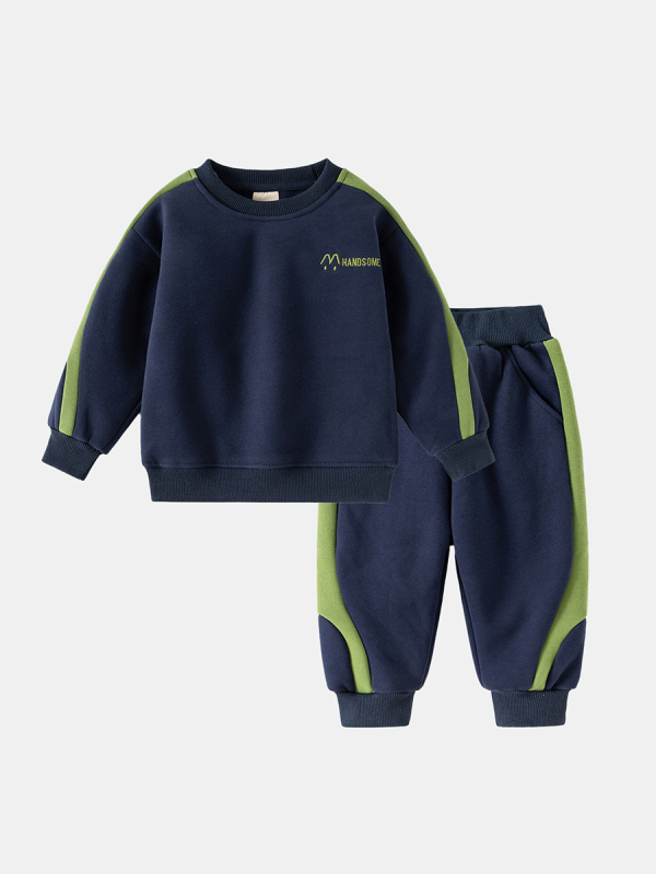 Set sport pentru copii băieți în stil coreean, două piese: pulover cu mânecă lungă și pantaloni, fleece, material din amestec de bumbac 55%, pentru toamnă (3–8 ani)