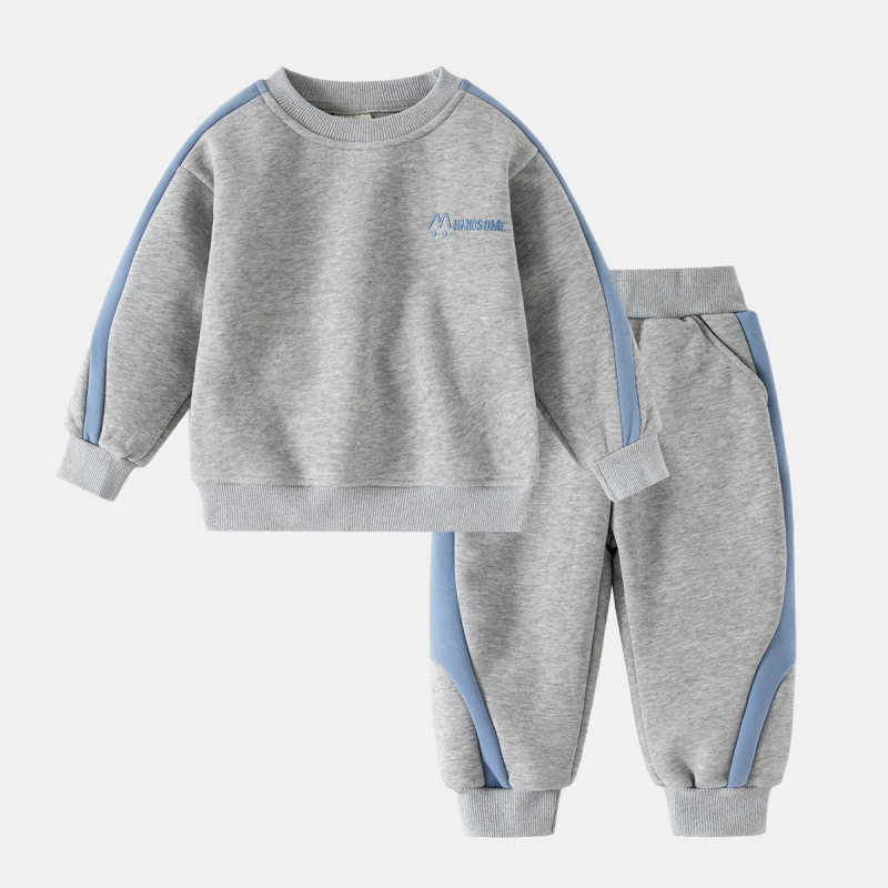 Set sport pentru copii băieți în stil coreean, două piese: pulover cu mânecă lungă și pantaloni, fleece, material din amestec de bumbac 55%, pentru toamnă (3–8 ani)