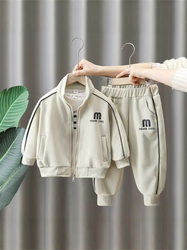 Unisex Toamnă 2024: costum din două piese pentru copii, model cu litere, Milk Silk-Polyester țesătură