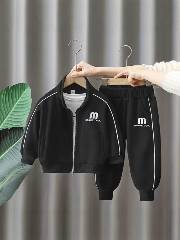 Unisex Toamnă 2024: costum din două piese pentru copii, model cu litere, Milk Silk-Polyester țesătură