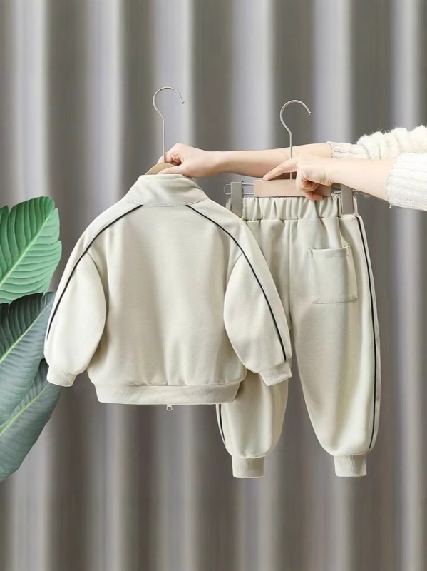 Unisex Toamnă 2024: costum din două piese pentru copii, model cu litere, Milk Silk-Polyester țesătură