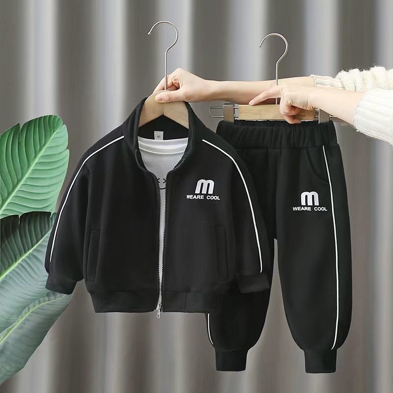 Unisex Toamnă 2024: costum din două piese pentru copii, model cu litere, Milk Silk-Polyester țesătură