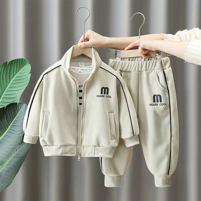 Unisex Toamnă 2024: costum din două piese pentru copii, model cu litere, Milk Silk-Polyester țesătură