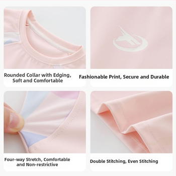 Meitenēm garām piedurknēm sporta tops ar mitrumu vadīšanu no neilona, raksts: burti/abstrakts, vecums 7–12 gadi