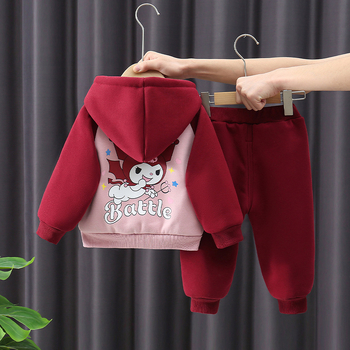 Kislányoknak készült, Kuromi mintás két darabos polár szett, kapucnis cipzáras pulóver és nadrág, téli