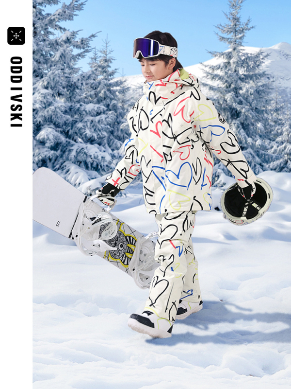 oddivski Vaikų unisex slidinėjimo kombinezonas — atsparus vandeniui 20000 mmH2O, atsparus vėjui, kvėpuojantis, Oxford audinys, Silk Cotton užpildas (HXF21046)