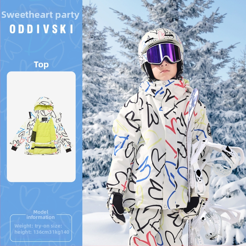 oddivski Vaikų unisex slidinėjimo kombinezonas — atsparus vandeniui 20000 mmH2O, atsparus vėjui, kvėpuojantis, Oxford audinys, Silk Cotton užpildas (HXF21046)