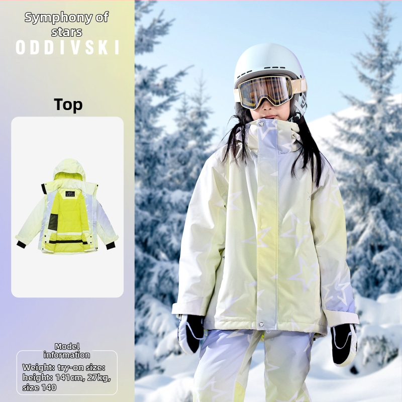 oddivski Vaikų unisex slidinėjimo kombinezonas — atsparus vandeniui 20000 mmH2O, atsparus vėjui, kvėpuojantis, Oxford audinys, Silk Cotton užpildas (HXF21046)