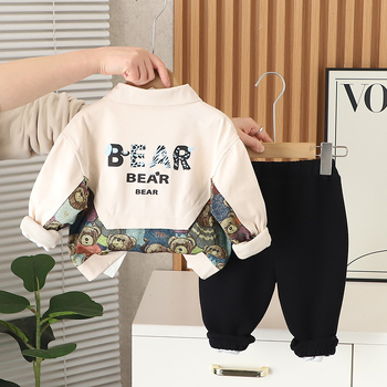 Costum pentru copii din trei piese, stil coreean, mâneci lungi, bumbac, model cu litere, pentru primăvară și toamnă