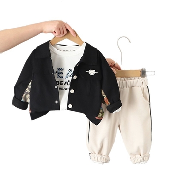 Costum pentru copii din trei piese, stil coreean, mâneci lungi, bumbac, model cu litere, pentru primăvară și toamnă