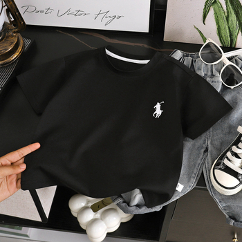 Tricou pentru copii cu mânecă scurtă, broderie în stil coreean, unisex, poliester, evacuare a umezelii, guler rotund, vară 2025