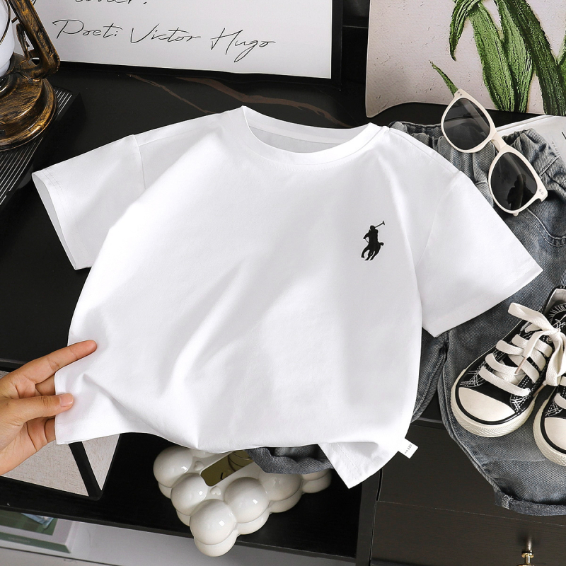 Tricou pentru copii cu mânecă scurtă, broderie în stil coreean, unisex, poliester, evacuare a umezelii, guler rotund, vară 2025