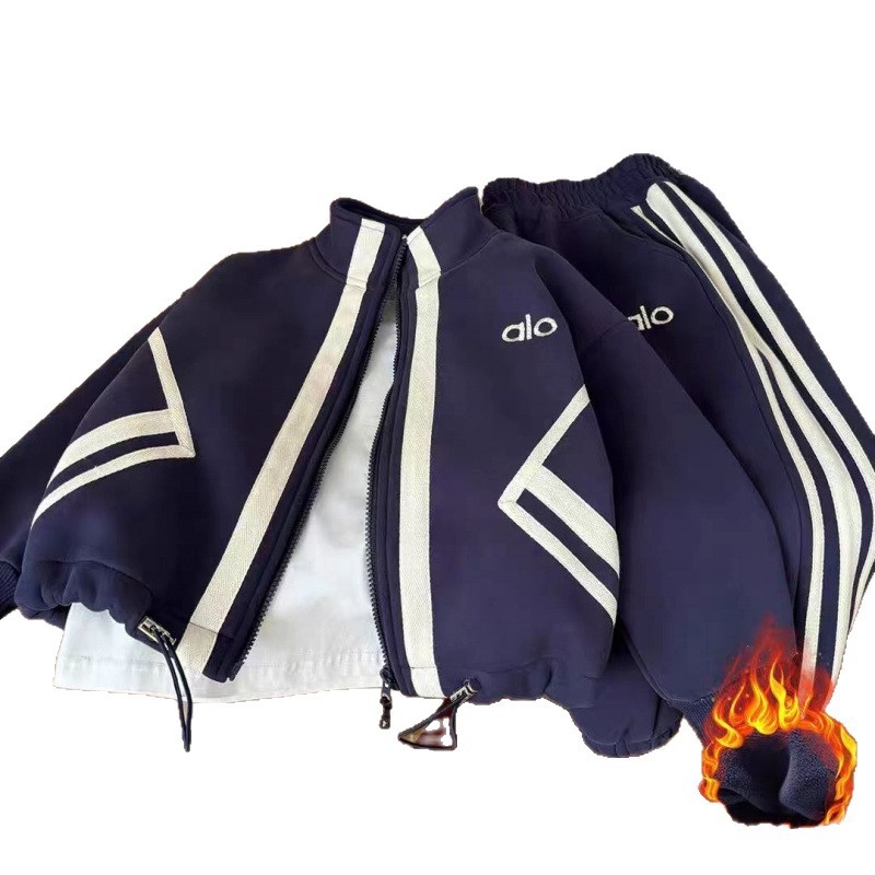 Dječji fleece sportski set u dva dijela: jakna sa zipom bez kapuljače i hlače, dugi rukavi, pamuk-smjesa materijal (50% pamuk), korejskog stila, za uzrast 3–8 godina