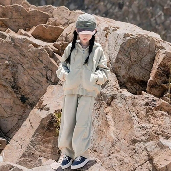 Set sport pentru fete, toamnă, cu glugă, din două piese, mâneci lungi, fermoar, poliester