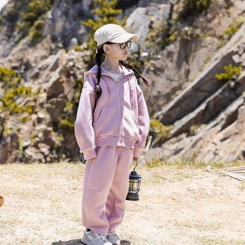 Set sport pentru fete, toamnă, cu glugă, din două piese, mâneci lungi, fermoar, poliester