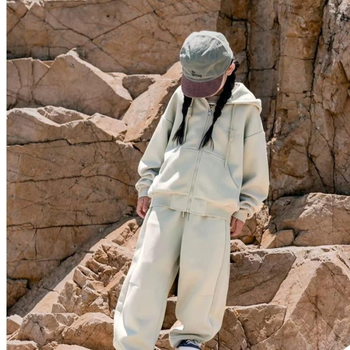 Set sport pentru fete, toamnă, cu glugă, din două piese, mâneci lungi, fermoar, poliester