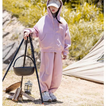 Set sport pentru fete, toamnă, cu glugă, din două piese, mâneci lungi, fermoar, poliester