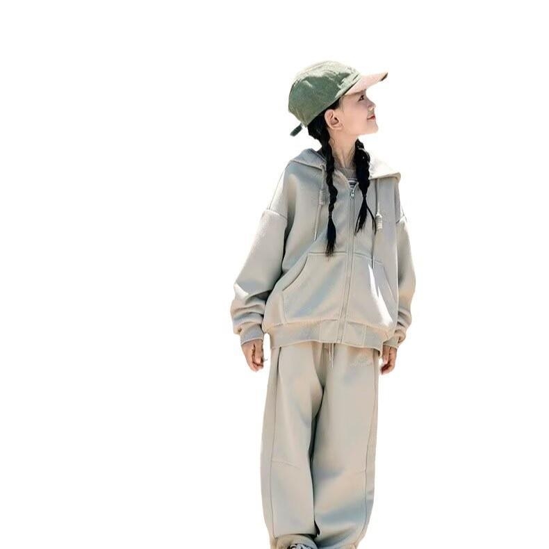 Set sport pentru fete, toamnă, cu glugă, din două piese, mâneci lungi, fermoar, poliester