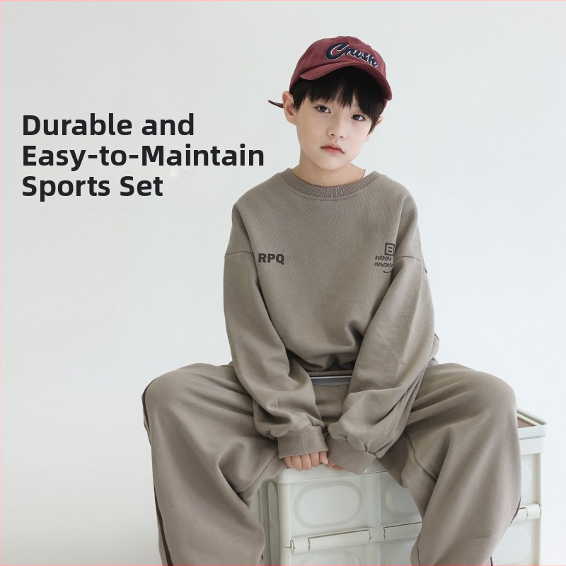 Trusă sport pentru copii băieți, set din două piese: bluză cu mânecă lungă fără glugă și pantaloni, amestec bumbac/polies­ter, imprimeu cu litere, pentru copii peste 8 ani