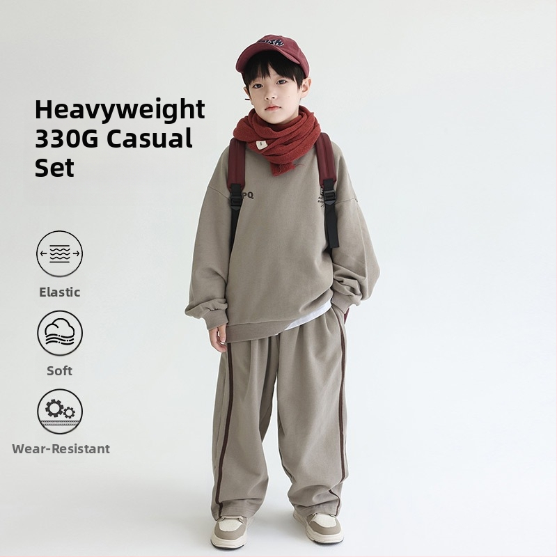 Trusă sport pentru copii băieți, set din două piese: bluză cu mânecă lungă fără glugă și pantaloni, amestec bumbac/polies­ter, imprimeu cu litere, pentru copii peste 8 ani