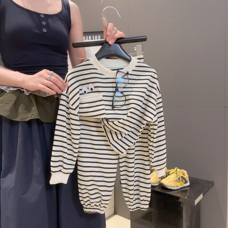 Dječji dvodijelni set s prugama, jesen 2025, korejski stil, ležerni pulover i hlače, unisex