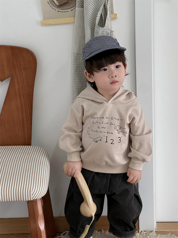 NOZI Dječji set: hoodie s kapuljom i hlače u korejskom stilu, otisak karikatura | 95% pamuk | za dječake | jesen