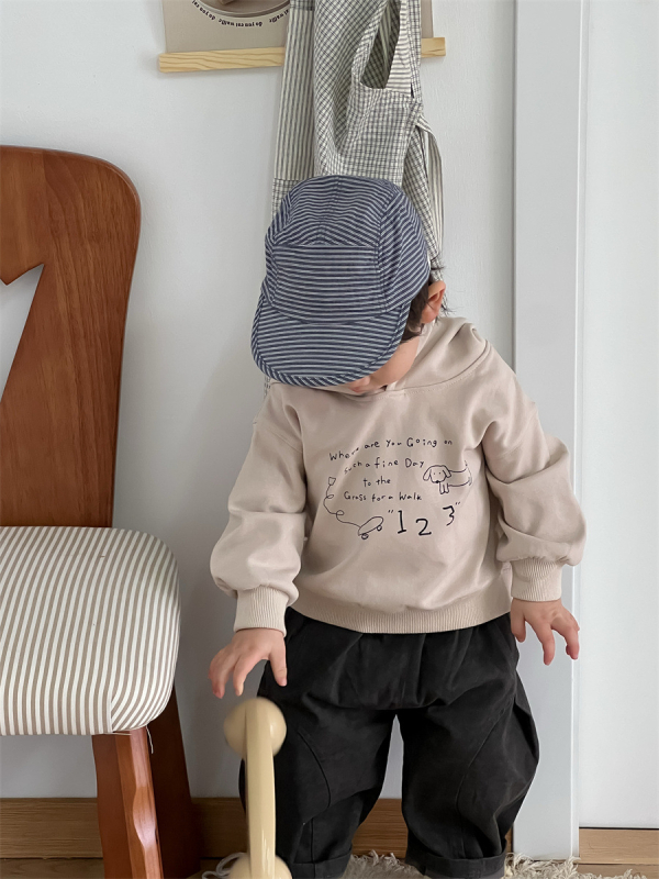 NOZI Dječji set: hoodie s kapuljom i hlače u korejskom stilu, otisak karikatura | 95% pamuk | za dječake | jesen